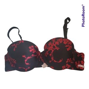 LA VIE EN ROSE Black Red Push Up Bra - Size XS, 32A